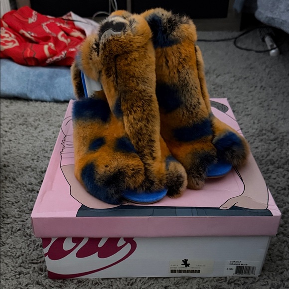 Jeffrey Campbell Shoes - Jeffrey Campbell Blue and Orange Fur Sandals
